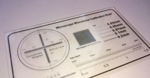 "Microscope Micrometer Calibration Ruler" - diese Folie lag bei meinem ersten, günstigen USB-Mikroskop bei (siehe dos and donts).