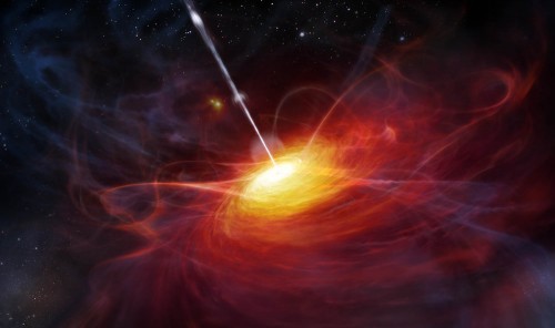  Zentrum einer Galaxie? Oder ein Teilchenbeschleuniger? (Künstlerische Darstellung eines Quasars: Bild: ESO/M. Kornmesser)