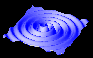 2D-Darstellung von Gravitationswellen die von zwei einander umkreisenden Neutronensternen erzeugt werden (Bild: NASA)