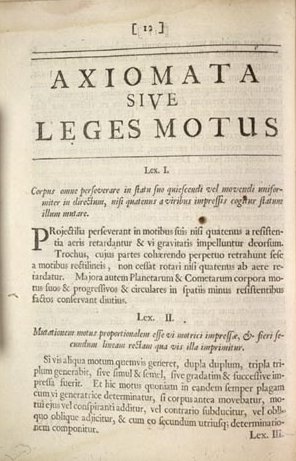 Die ersten beiden Gesetze Newtons; hier noch in Latein.