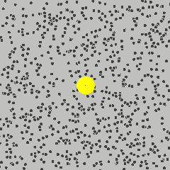 Simulation der Brownschen Bewegung (Bild: Francisco Esquembre,  Fu-Kwun and lookang, CC-BY-SA 3.0)