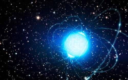Künstlerische Darstellung des Magnetars im Sternhaufen Westerlund 1 (Bild: ESO/L. Calçada)