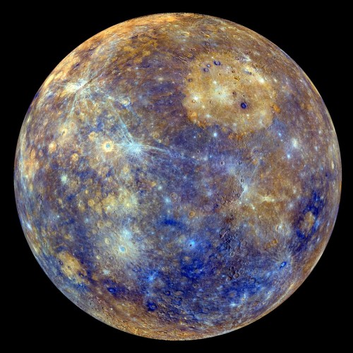 Falschfarbenaufnahme von Merkur (Bild: NASA/Johns Hopkins University Applied Physics Laboratory/Carnegie Institution of Washington)