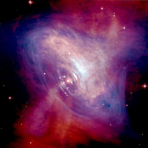 Pulsar im Krebsnebel (Bild: Optical: NASA/HST/ASU/J. Hester et al. X-Ray: NASA/CXC/ASU/J. Hester et al.)