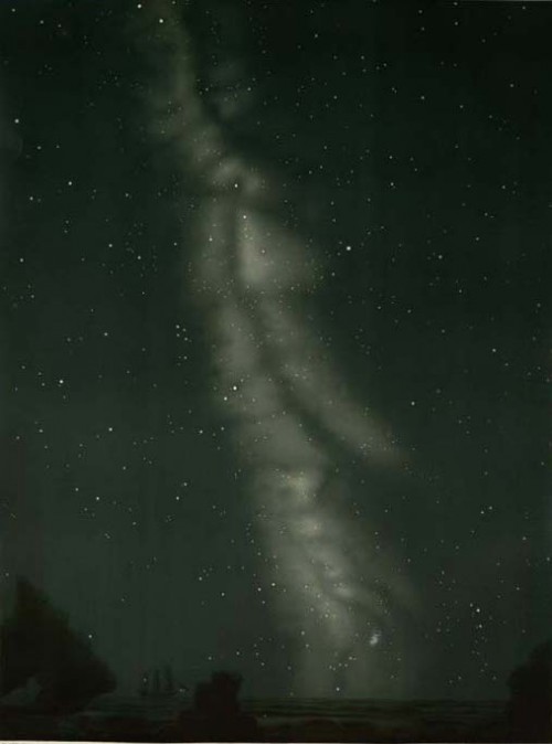 So wie auf dieser Zeichnung aus dem Jahr 1881 erscheint uns die Milchstraße normalerweise am Himmel (Bild: Étienne Léopold Trouvelot, gemeinfrei)