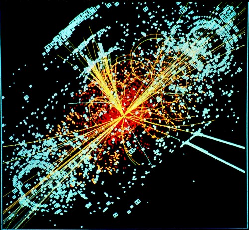 Simulation des Zerfalls eines Higgs-Teilchens am Cern (Bild: Lucas Taylor / CERN - https://cdsweb.cern.ch/record/628469, CC BY-SA 3.0, https://commons.wikimedia.org/w/index.php?curid=1433671)