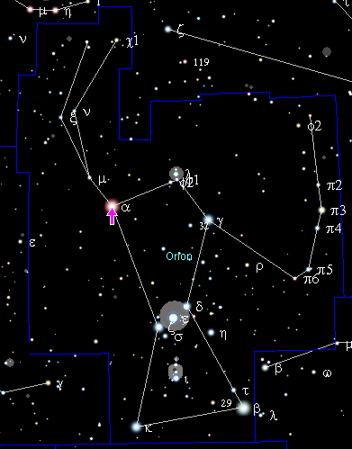 Beteigeuze im Sternbild Orion (Bild: gemeinfrei