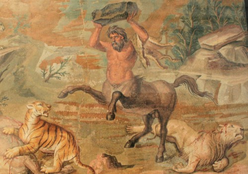 Ein Zentaur aus der griechischen Mythologie: Halb Mensch, halb Pferd.  Ob der Stein in seinen Händen auch ein Zentaur ist, ist unbekannt (Bild: gemeinfrei)