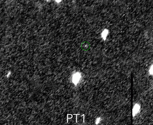 Noch sieht man nix; nur einen Lichtpunkt... ("NASA, ESA, SwRI, JHU/APL, and the New Horizons KBO Search Team")