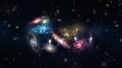 Künstlerische Darstellung kollidierender Galaxien (Bild: NRAO/AUI/NSF; S. Dagnello)