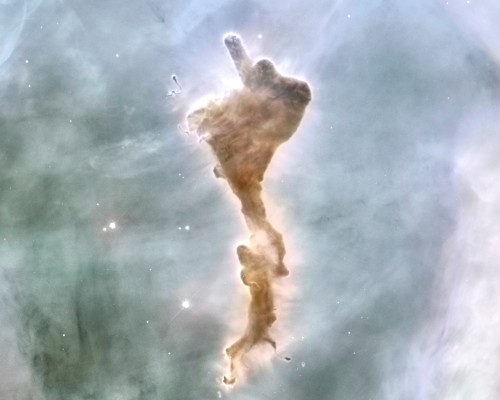 Eine Molekülwolke im Carina-Nebel (Bild: NASA, ESA, N. Smith (University of California, Berkeley), and The Hubble Heritage Team (STScI/AURA); credit for CTIO Image: N. Smith (University of California, Berkeley) and NOAO/AURA/NSF, public domain)