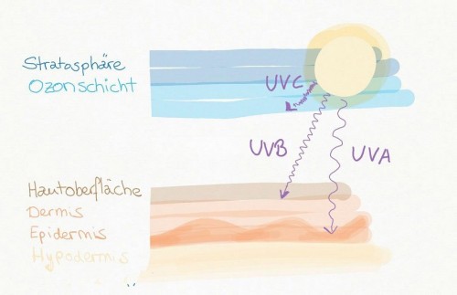 Unterschiedliche Wellenlängen führen zu unterschiedlicher Materialdurchlässigkeit der Strahlen: während UVA-Strahlung bis in tiefe Hautschichten vordringt, wird UVC-Strahlung schon in der Atmosphäre gefiltert 