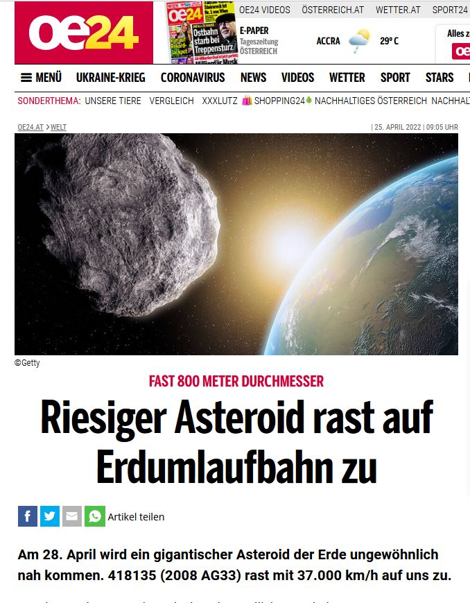 #“Riesiger Asteroid rast auf Erdumlaufbahn zu” (Schlechte Schlagzeilen Folge 33) – Astrodicticum Simplex