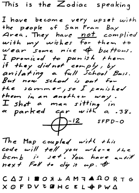 The Top 50 unsolved encrypted messages: 2. The Zodiac Killer – Cipherbrain